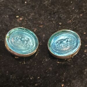 Rebecca Collins Bless our Earth Intaglio Glass Collectors Teal Clip on E…